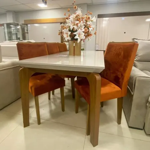 Mesa de Jantar Elegante com Cadeiras Laranja