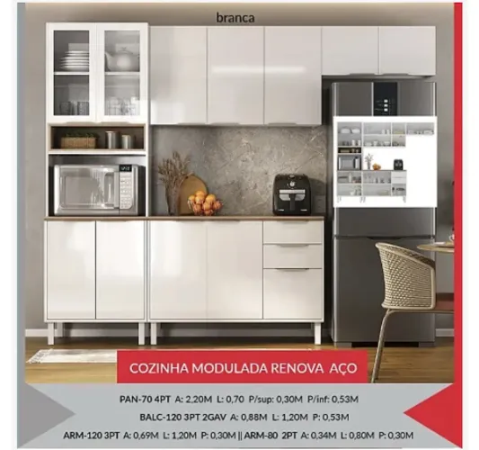 Cozinha Modulada Renova Aço Branca