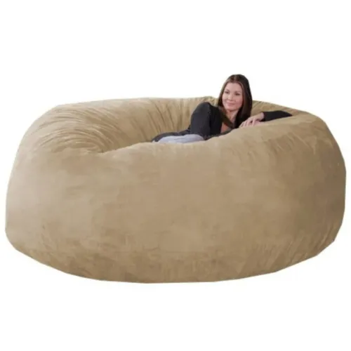Puff Gigante Redondo 200x80 Em Suede Bege Sem Enchimento