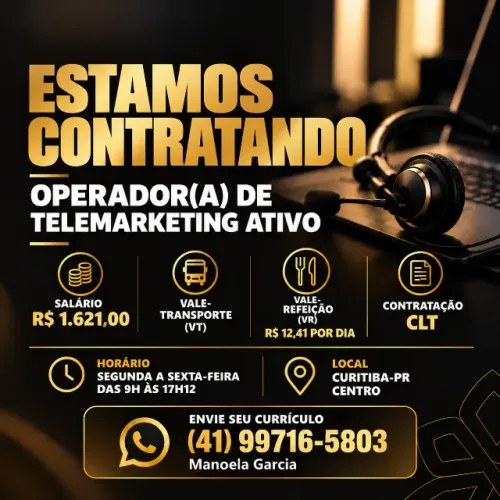 ? VAGA ABERTA | TELEMARKETING ATIVO