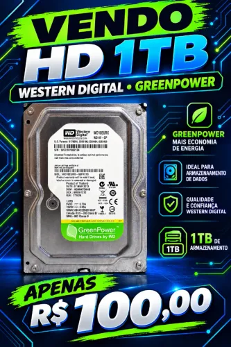 HD WD 1TB, 7200RPM, Cachê 64MB, 3.5, Sata 3 - WD10EURX