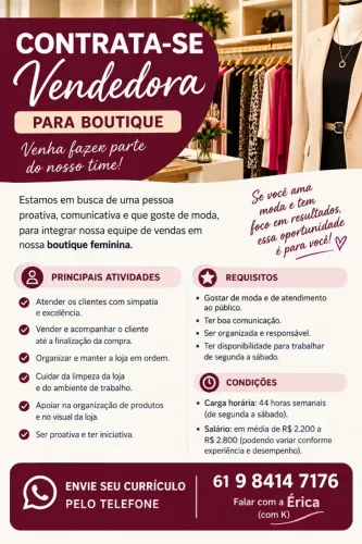 vendedora para loja de roupas