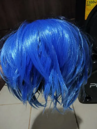 Peruca cabelo curto azul 