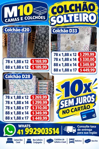 Colchão 78x188 e 88x188 solteiro espuma # 10x sem juros no cartão
