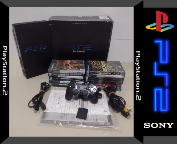 Playstation 2 Midnight Black Com Matrix, 14 Jogos+memorycar