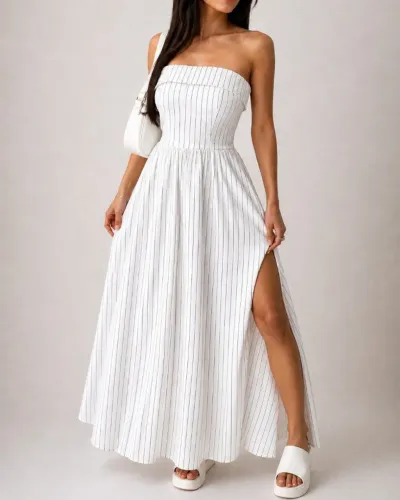 Vestido longo risca de giz 
