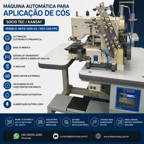 Maquina Automática Para Costurar Cos Eletrônica 12ag Guilhotina e Falha Ponto