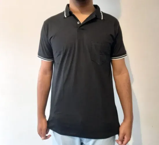Camisa Polo Masculina Cinza Mescla Com Bolso Cinza / Lisa, com um bolso na lateral. | GG