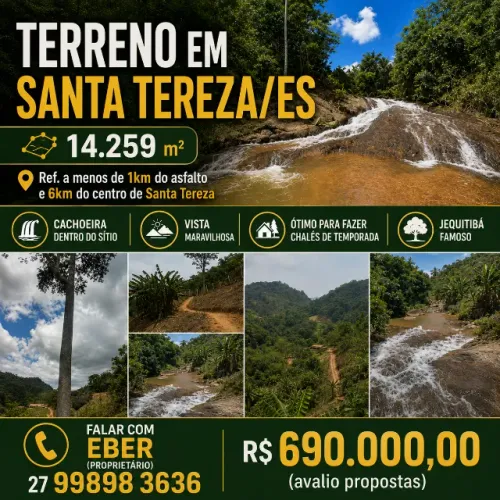 Terreno Santa Tereza - 14.259m2 - Cachoeira e Vista Panorâmica