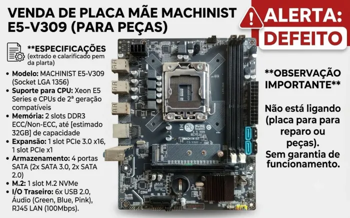 ?Placa-Mãe Machinist E5-V309 LGA 1356 (Com Defeito / Para Peças ou Conserto)