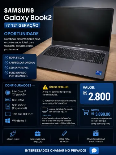 Samsung Galaxy Book2 i7 12ª Geração ? Oportunidade