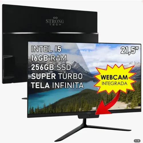 Computador all in One preto intel l5 256gb 21,5 strong