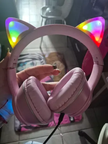 Fone gamer rosa com led