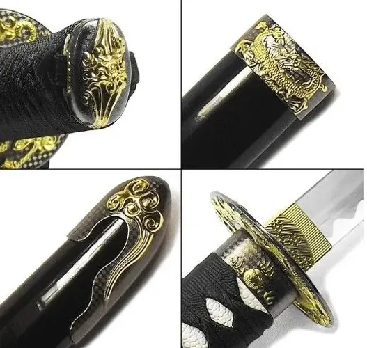 Katana decorativa Golden Dragon com suporte