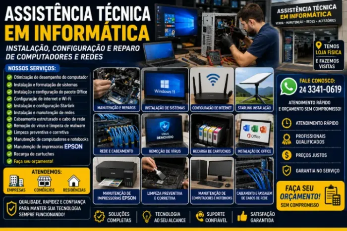 Instalação, configuração e reparo (computador e rede)