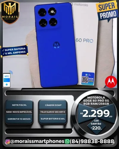 Moto Edge 60 Pró 5G - 256GB | 8GB RAM - SEMI-NOVO | NOTA FISCAL | PRONTA ENTREGA |