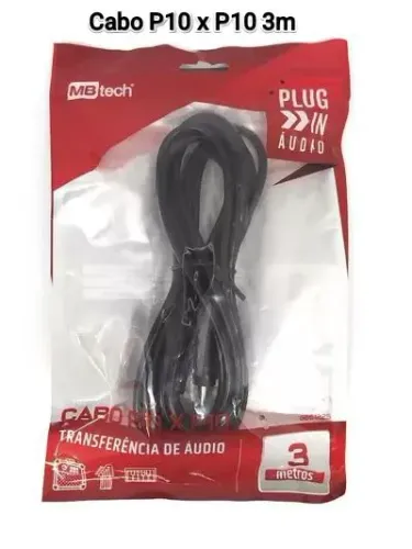 Cabo P10 x P10 Transferência de Áudio MBtech 3m Novo
