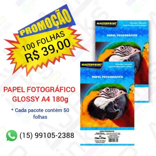 PROMOÇÃO - Papel Fotográfico Glossy A4 180g