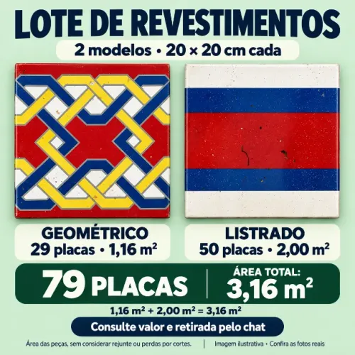 Lote com 79 revestimentos decorativos 20 × 20 cm ? 3,16 m² R$3cada