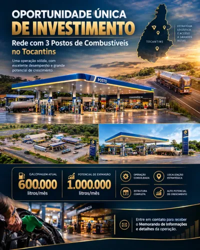 REDE DE POSTOS DE COMBUSTÍVEIS À VENDA - TOCANTINS