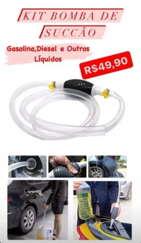 Kit Bomba de Sucção para Gasolina Diesel Liquido Abastecer Abastecimento Mangueira