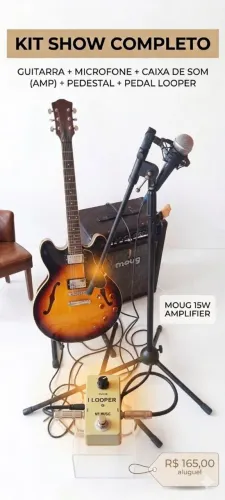 Aluguel kit show completo guitarra + caixa de som + pedal looper + microfone e pedestal 