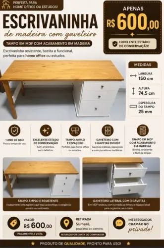 Mesa de escritório perfeito estado sem defeitos