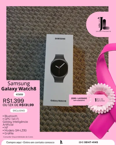 GALAXY WATCH8, 40MM, GRAFITE, LACRADO, EXCLUSIVO!