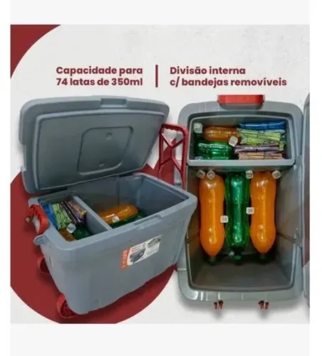 Caixa Térmica Cooler 54L 74 Latas Com Rodas Praia Grande