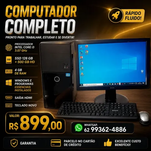 Computador completo Core I3 SSD + 500 GB Pronto para usar Garantia