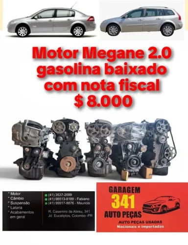 Motor Renault Megane 2.0 gasolina baixado com nota fiscal e garantia manual 