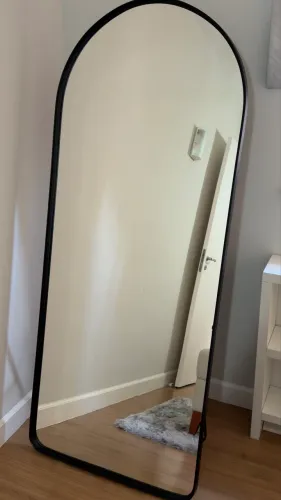 Espelho Arco Corpo Inteiro 170x70 Moldura Preta com Base e Suporte de Parede
