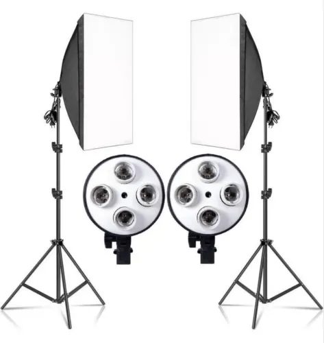 2x Kit Softbox 50x70 Cm Quadruplo Luz Contínua + Tripé 2m