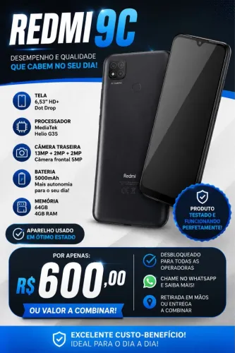 Redmi 9c, semi novo, poucos meses de uso bateria 96% ótimas condições