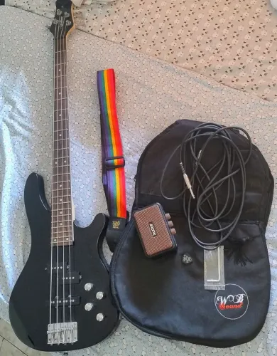 Kit Baixo Waldman Jazz Bass Preto - Impecável + Amp Aroma + Correia Ernie Ball