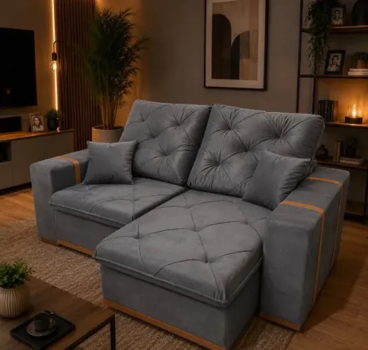Sofá Retrátil Reclinável Vale 220 Cinza