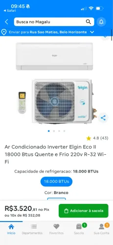 Ar condicionado 18.000 btus Elgim