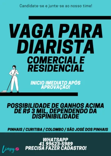 Vagas para diaristas - Inicio imediato 