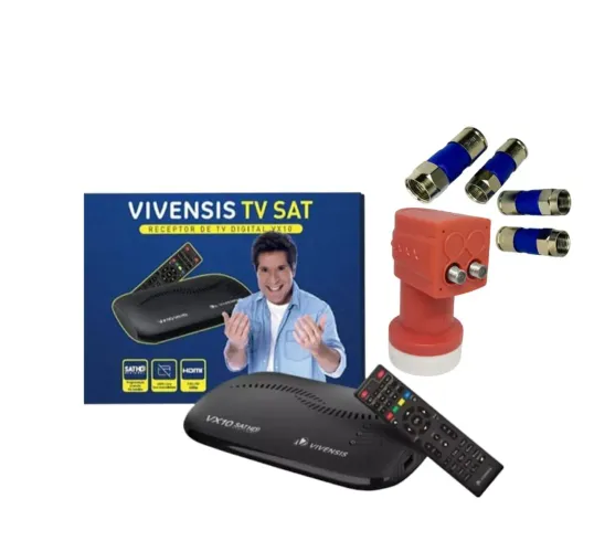 Kit Receptor de Tv Vivensis Vx10 Sat Hd + Lnbf Duplo + 4 Conectores RG59