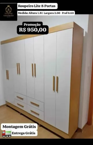 Guarda Roupa Casal 8 Portas na Promoção 950 Montagem Grátis