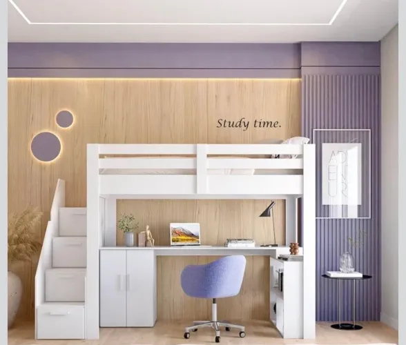 Cama solteiro Alta Juvenil Star Plus Office Multifuncional
