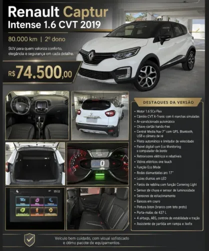Renault Captur Intense 1.6 16V Flex 5P Aut. 2019