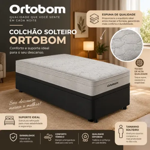 Cama Box Baú com Colchão de Espuma D33 Ortobom Airtech 100 Solteiro 88cm