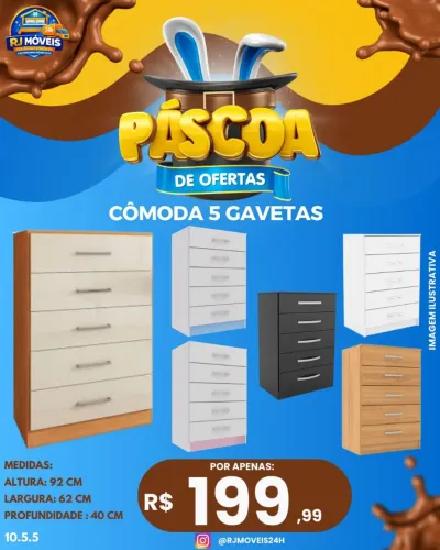 Cômoda 5 gavetas na promoção 