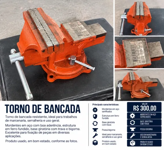 Torno de Bancada com Base Giratória e Bigorna - Reforçado