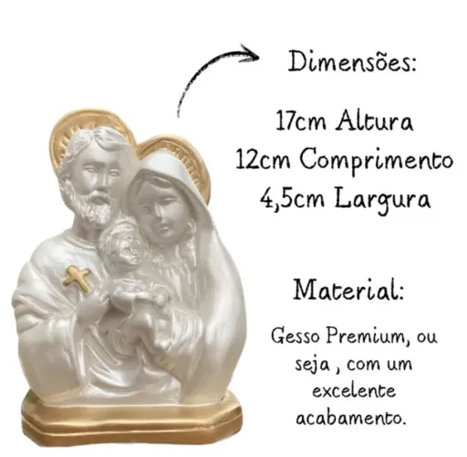 ?Sagrada Família 17cm Branco Perolado com Dourado | Imagem Católica Decorativa