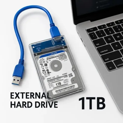 HD Externo 1TB USB 3.0 com Case Transparente para PC, PS4, Xbox, TV e Som