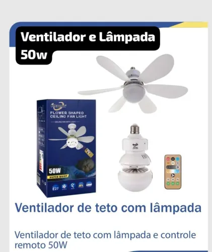 ventilador e lampada de teto com 50w com controle remoto
