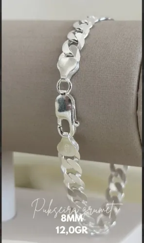 Prata pulseira 8mm tamanho de fabrica 925 legítima vitalícia nunca perde a cor 