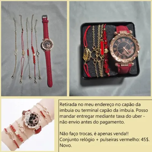 Kit relógio vermelho + pulseiras
